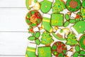 Christmas green gingerbread cookies on wooden background Royalty Free Stock Photo