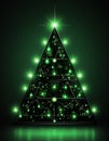 Christmas green neon Christmas card with Christmas ornaments on green background