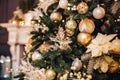 Christmas green pine tree with background bokeh light, toning color