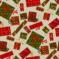 Christmas green and red gift box seamless pattern Royalty Free Stock Photo