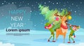 Christmas Green Tree Elf Reindeer Greeting Card Decoration Happy New Year Banner Royalty Free Stock Photo