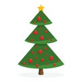 The Christmas green tree with the red balls and one yellow star is isolated on the white background Royalty Free Stock Photo