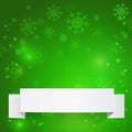 Christmas green Vector background with snowflakes and White sheets of paper. Royalty Free Stock Photo