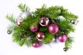 Christmas background with pink and silver balls door wreath