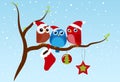 Christmas greeting with birds sitting on branch