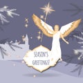 Christmas greeting card with angel and Bethlehem Royalty Free Stock Photo
