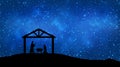 Blue Christmas greeting card banner background with Nativity Scene. Royalty Free Stock Photo