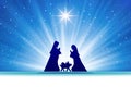 Blue Christmas greeting card banner background with Nativity Scene. Royalty Free Stock Photo