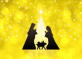 Yellow Christmas greeting card banner background with Nativity Scene in the desert Royalty Free Stock Photo