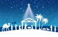 Blue Christmas greeting card background with Nativity Scene in the desert Royalty Free Stock Photo