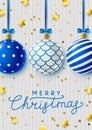 Christmas greeting card with blue Xmas balls