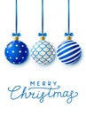 Christmas greeting card with blue Xmas balls Royalty Free Stock Photo