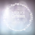 Christmas greeting card with bokeh lights wreath,