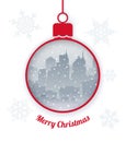 Christmas greeting card with bouble and city inside Royalty Free Stock Photo