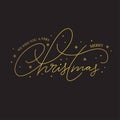 Christmas greeting card with Calligraphic golden lettering and golden Christmas Decorations