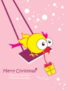 Christmas greeting card with cartoon bird. Place f