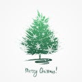 Christmas greeting card with Christmas tree sketch. Grunge Christmas tree with snowflakes Royalty Free Stock Photo