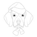 Christmas greeting card for coloring. Beagle dog with Santa`s hat