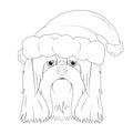 Christmas greeting card for coloring. Lhasa Apso dog with Santa`s hat