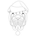 Christmas greeting card for coloring. Shar Pei dog with Santa`s hat and Christmas toy ball Royalty Free Stock Photo