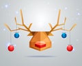 Christmas greeting card concept with polygonal reindeer on winter background