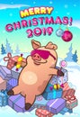 Christmas greeting card with cool pig in glasses Royalty Free Stock Photo