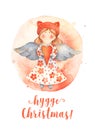 Christmas Greeting Card with Cute cartoon character - angel with