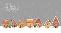 Christmas greeting card with cute gingerbread houses