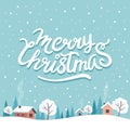 Christmas greeting card with cute landscape and lettering