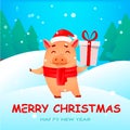 Christmas greeting card. Cute pig Royalty Free Stock Photo