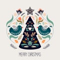 Christmas greeting card with scandinavian traditional elements