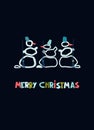 Christmas greeting card design template. Hand drawn snowmen, Merry Christmas hand lettering Royalty Free Stock Photo