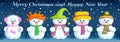 Christmas greeting card with different snowmen.