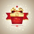 Christmas greeting card, gift box with gold ribbon Royalty Free Stock Photo