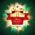 Christmas greeting card, gift box with gold ribbon Royalty Free Stock Photo