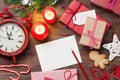 Christmas greeting card and gift boxes Royalty Free Stock Photo