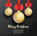Christmas Greeting Card with Golden Glitter Christmas Ball and R