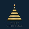 Christmas greeting card with golden polygon tree. Xmas minimalistic design