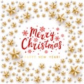 Christmas greeting card with golden stars decor on white background - vector frame for winter holiday design