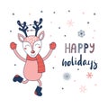 Christmas greeting card with happy deer Royalty Free Stock Photo