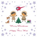 Christmas card with Eskimo people