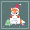 Christmas greeting card with red fox and birds Royalty Free Stock Photo