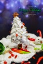 Ingredients, Christmas greeting card, snowman, Christmas tree Royalty Free Stock Photo