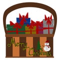 Christmas Greeting Card, Merry Christmas, Gift box in basket