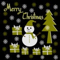 Christmas Greeting Card, Merry Christmas, Snowman Christmas tree and gift box Royalty Free Stock Photo