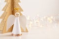 Christmas greeting card mock up with paper angel and christmas t Royalty Free Stock Photo