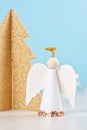 Christmas greeting card mock up with paper angel and christmas t Royalty Free Stock Photo