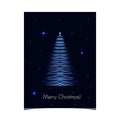 Christmas greeting card with modern Christmas tree with blue-light gradient, against dark sky with twinkling blue stars Royalty Free Stock Photo
