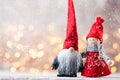 Christmas greeting card. Gnome festive background. New year symbol Royalty Free Stock Photo