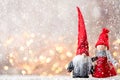Christmas greeting card. Gnome festive background. New year symbol Royalty Free Stock Photo